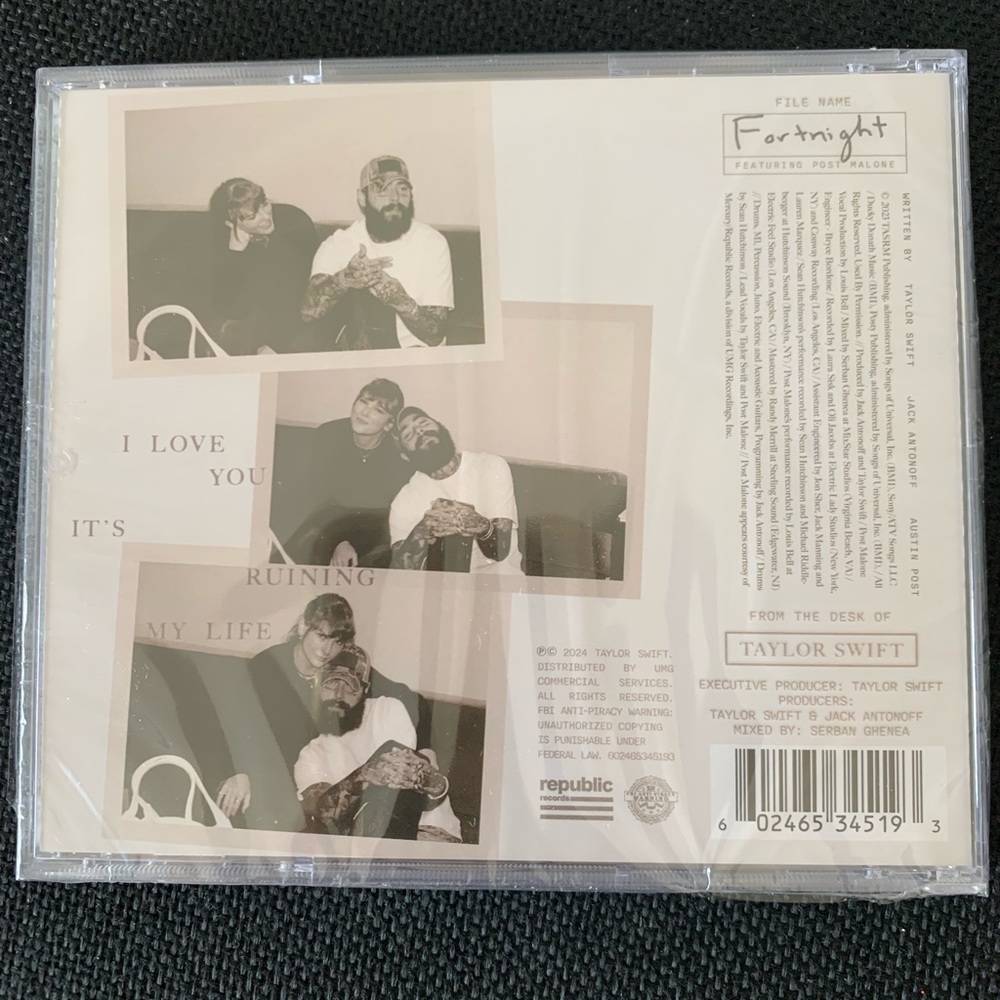 Sealed FORTNIGHT (FEAT POST MALONE) CD SINGLE Taylor Swift TTPD - Picture 3 of 3